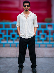 Puff Terry Cream Half Sleeve Polo T-Shirt