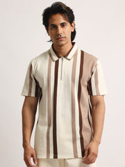 High Street Cream, Brown Half Sleeve Polo T-Shirt