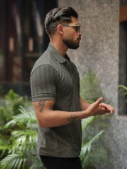 Matrix Knit Dark Grey Half Sleeve Polo T-Shirt