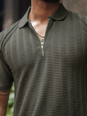 Matrix Knit Dark Grey Half Sleeve Polo T-Shirt