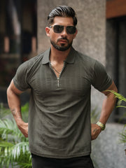 Matrix Knit Dark Grey Half Sleeve Polo T-Shirt