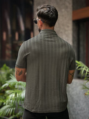 Matrix Knit Dark Grey Half Sleeve Polo T-Shirt