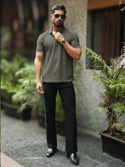 Matrix Knit Dark Grey Half Sleeve Polo T-Shirt