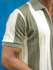 Bold Stripe Green Half Sleeve Polo T-Shirt