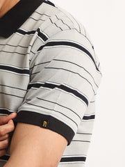 Neutral Stripe Grey, Black Half Sleeve Polo T-Shirt