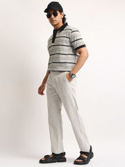 Neutral Stripe Grey, Black Half Sleeve Polo T-Shirt