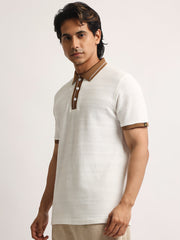 Elite White, Brown Half Sleeve Polo T-Shirt