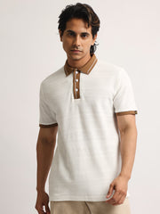 Elite White, Brown Half Sleeve Polo T-Shirt