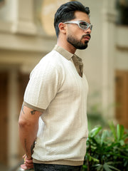 Wave Faltknit White Green Half Sleeve Polo T-Shirt