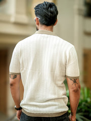 Wave Faltknit White Green Half Sleeve Polo T-Shirt