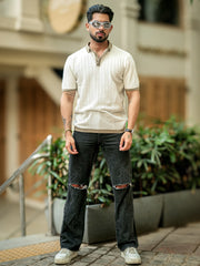 Wave Faltknit White Green Half Sleeve Polo T-Shirt