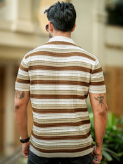 Parallel Flatknit White Brown Half Sleeve Polo T-Shirt