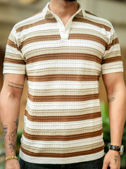 Parallel Flatknit White Brown Half Sleeve Polo T-Shirt