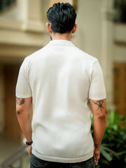 Vertical Stripe White Flatknit Half Sleeve Polo T-Shirt