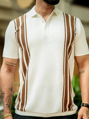Vertical Stripe White Flatknit Half Sleeve Polo T-Shirt