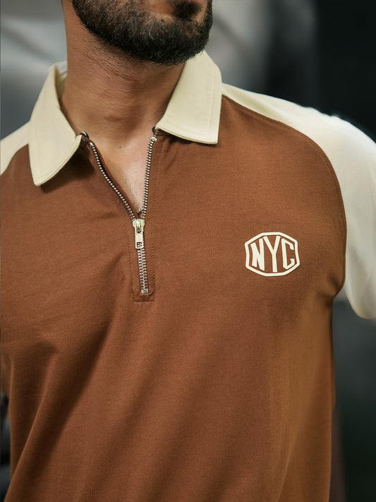 NYC Brown Full Sleeve Polo T-Shirt