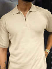 Luxe Knit Beige Half Sleeve Polo Tshirt