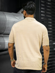 Luxe Knit Beige Half Sleeve Polo Tshirt