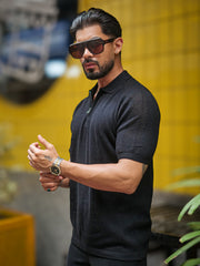 Luxe Knit Black Half Sleeve Polo Tshirt
