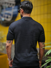 Luxe Knit Black Half Sleeve Polo Tshirt