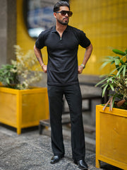 Luxe Knit Black Half Sleeve Polo Tshirt