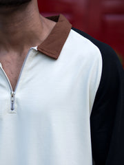 Color Block Cream, Black Half Sleeve Polo T-Shirt