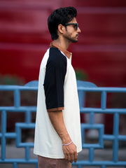 Color Block Cream, Black Half Sleeve Polo T-Shirt