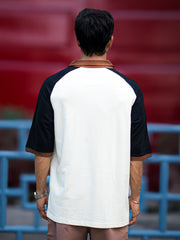 Color Block Cream, Black Half Sleeve Polo T-Shirt