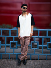 Color Block Cream, Black Half Sleeve Polo T-Shirt