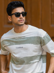 Confident Half White Hunter Green Half Sleeve T-Shirt