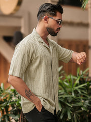 Angular Knit Beige Half Sleeve Shirt