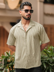 Angular Knit Beige Half Sleeve Shirt