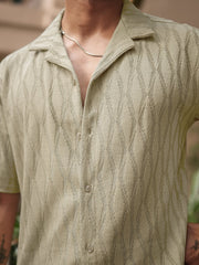 Angular Knit Beige Half Sleeve Shirt