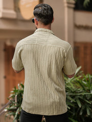 Angular Knit Beige Half Sleeve Shirt