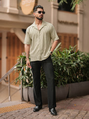 Angular Knit Beige Half Sleeve Shirt