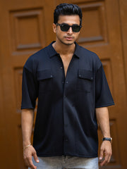 Utility Pocket Black Half Sleeve Shirt