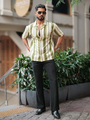 Miami Stripe Cream Half Sleeve Shirt