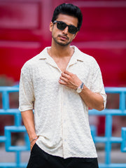 Puff Terry Cream Half Sleeve Shirt