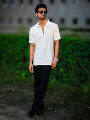 Puff Terry Cream Half Sleeve Shirt