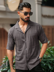 Cubic Knit Dark Grey Half Sleeve Shirt