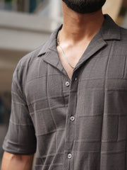 Cubic Knit Dark Grey Half Sleeve Shirt