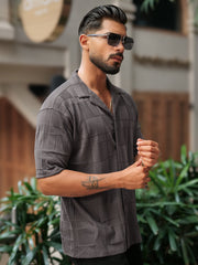 Cubic Knit Dark Grey Half Sleeve Shirt