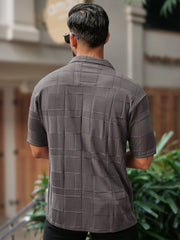 Cubic Knit Dark Grey Half Sleeve Shirt
