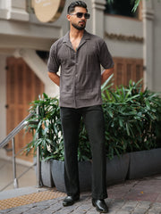 Cubic Knit Dark Grey Half Sleeve Shirt