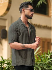 Matrix Knit Dark Grey Half Sleeve Shirt