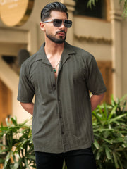 Matrix Knit Dark Grey Half Sleeve Shirt