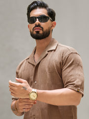 Rustic Knit Light Brown Half Sleeve Shirt
