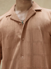 Rustic Knit Light Brown Half Sleeve Shirt