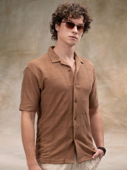Rustic Knit Light Brown Half Sleeve Shirt