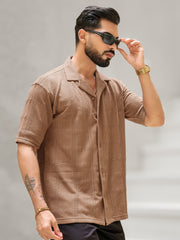 Rustic Knit Light Brown Half Sleeve Shirt